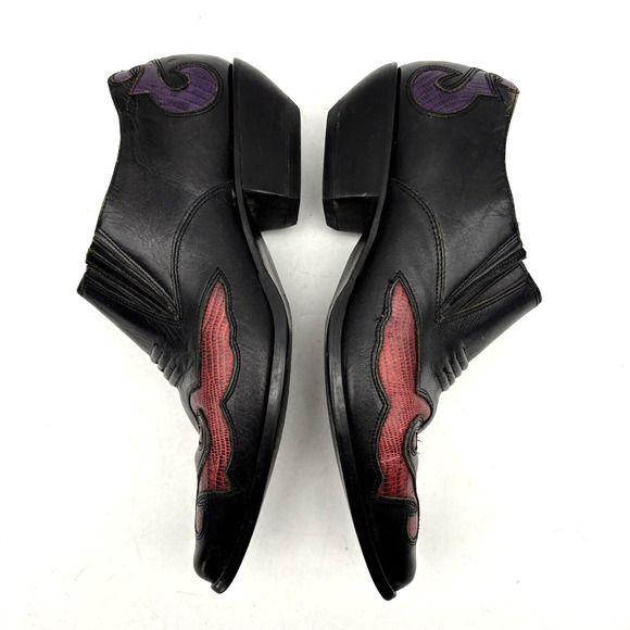 Vintage 80s Nine West Black Leather Reptile Inlay Point Toe Ankle Booties 7.5M - Picture 14 of 16